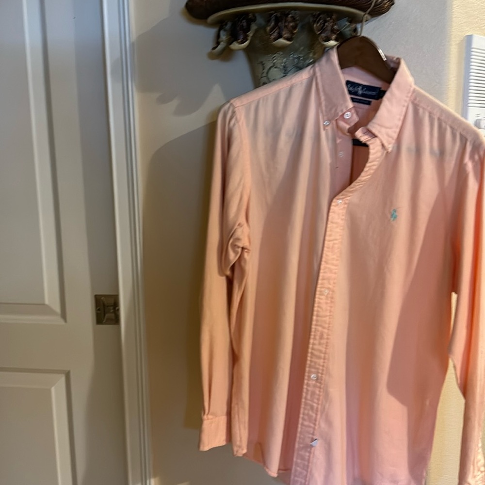 Large, Ralph Lauren button down peach color.